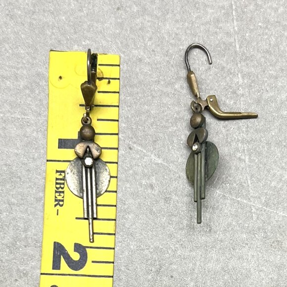 Vtg Handmade Art Deco Drop Pierced Earrings w/Tiny Crystal Accent & Lever Backs - Picture 3 of 4
